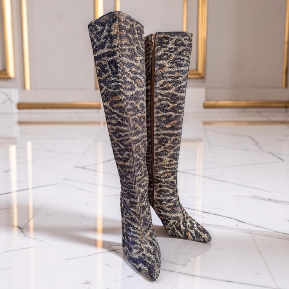 Betsey Johnson Shoes - Betsey Johnson NWT Stunning Leopard Print Rhinestone Embellished Boots (SH278)